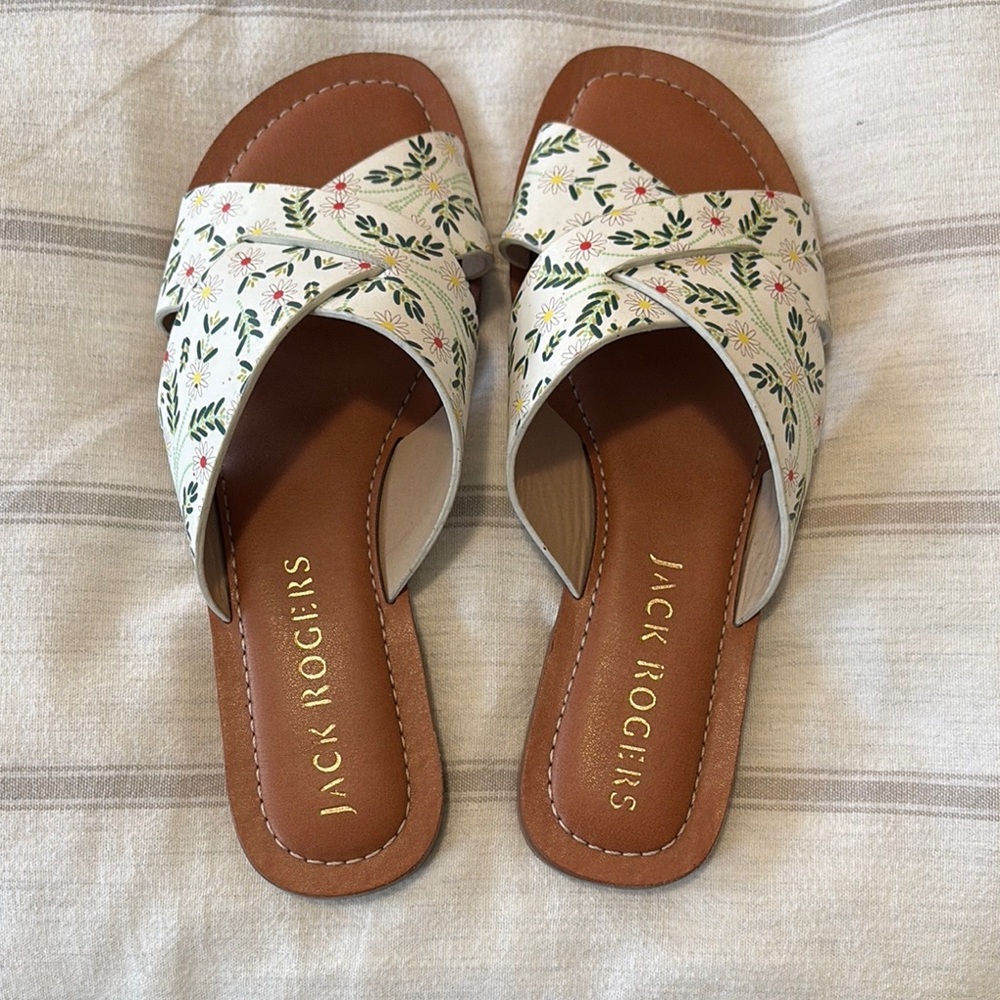 Jack Rogers White and Brown Sandals with Cross-Strap Design